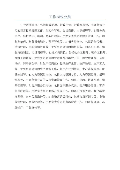 工作岗位分类