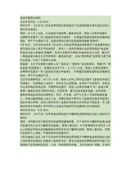 各城市限购令细则解读