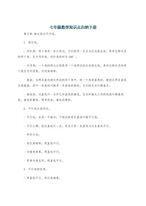 七年级数学知识点归纳下册