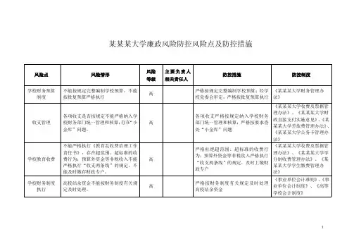 大学廉政风险防控风险点及防控措施通用资料