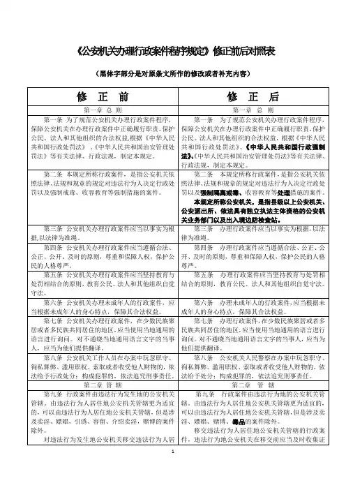 《公安机关办理行政案件程序规定》修正前后对照表