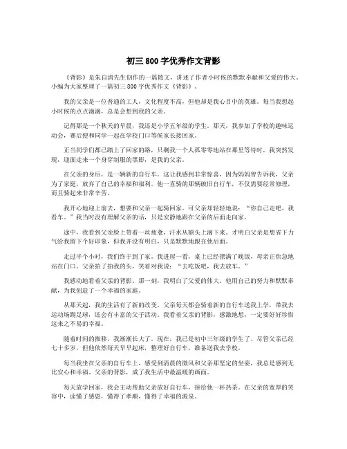 初三800字优秀作文背影