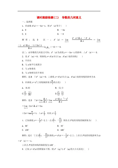 高中数学 课时跟踪检测(二)导数的几何意义 新人教A版