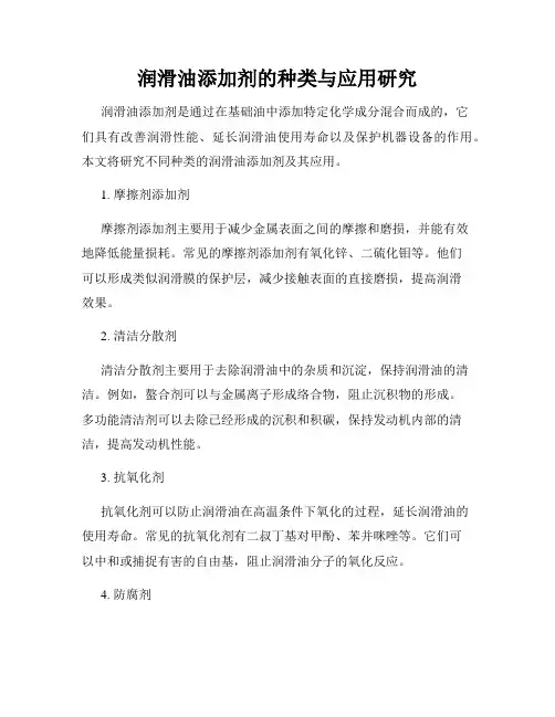 润滑油添加剂的种类与应用研究