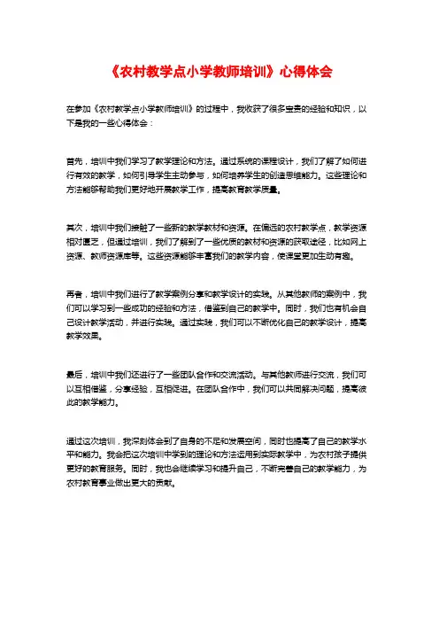 《农村教学点小学教师培训》心得体会