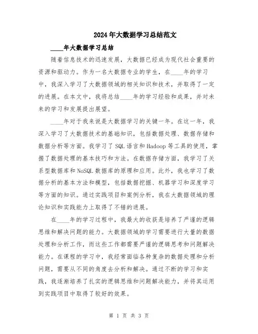 2024年大数据学习总结范文