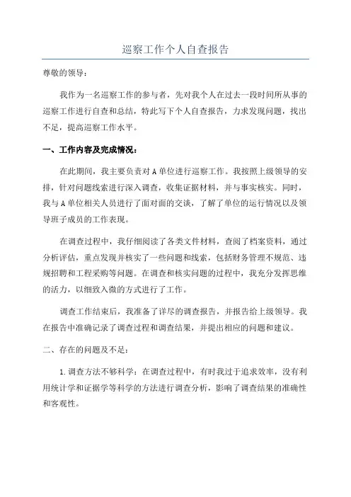 巡察工作个人自查报告