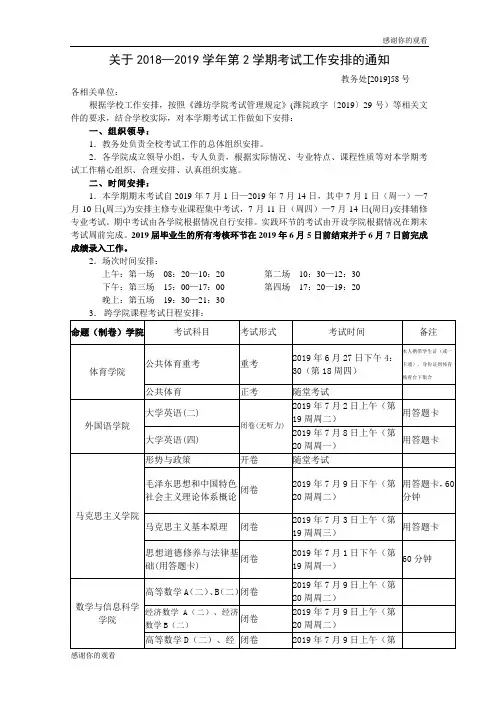 关于20182019学年第2学期考试工作安排的通知.doc