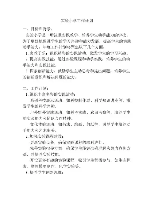 实验小学工作计划