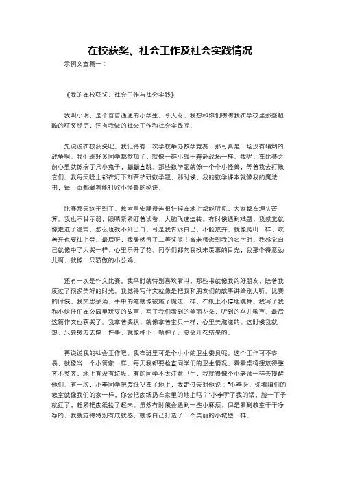 在校获奖、社会工作及社会实践情况