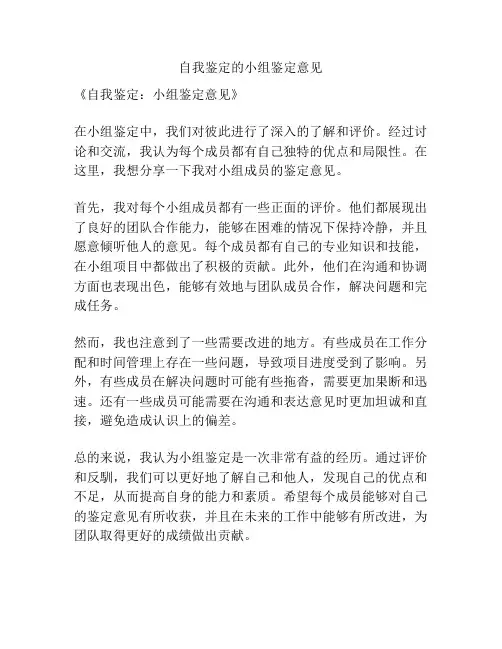 自我鉴定的小组鉴定意见