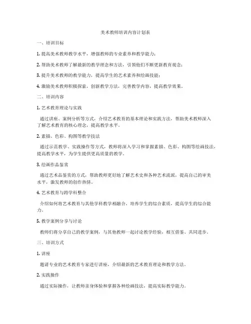 美术教师培训内容计划表