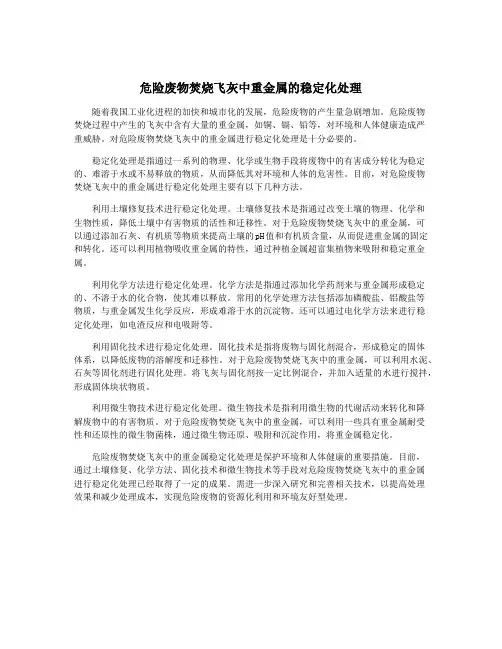 危险废物焚烧飞灰中重金属的稳定化处理