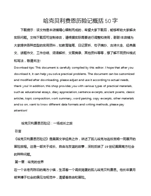 哈克贝利费恩历险记概括50字
