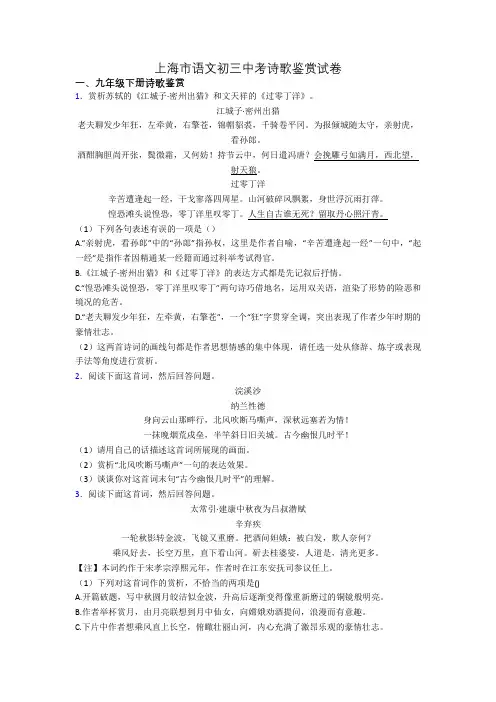 上海市语文初三中考诗歌鉴赏试卷