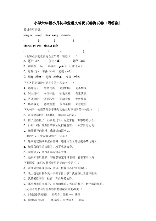 小学六年级小升初毕业语文培优试卷测试卷(附答案)