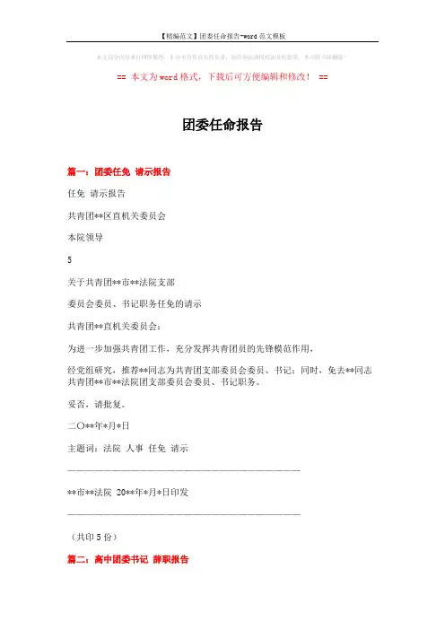 【精编范文】团委任命报告-word范文模板 (8页)