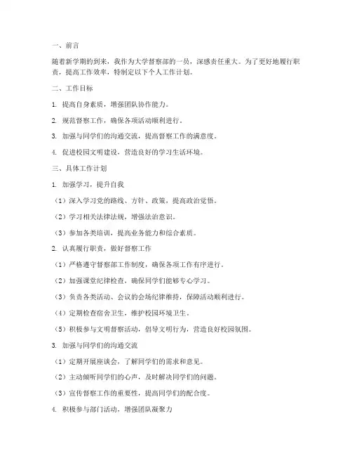 大学督察部个人工作计划