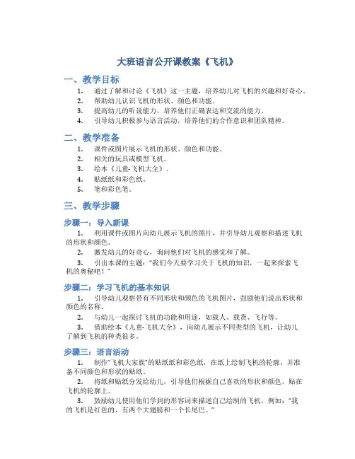 大班语言公开课教案《飞机》