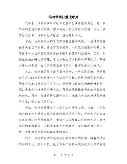 推动供销社整改意见