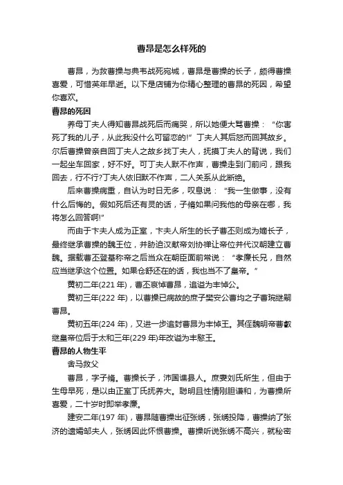 曹昂是怎么样死的