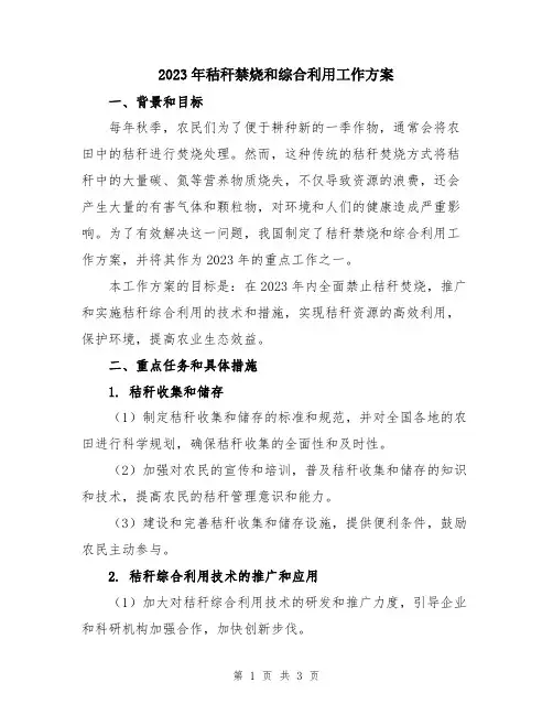 2023年秸秆禁烧和综合利用工作方案