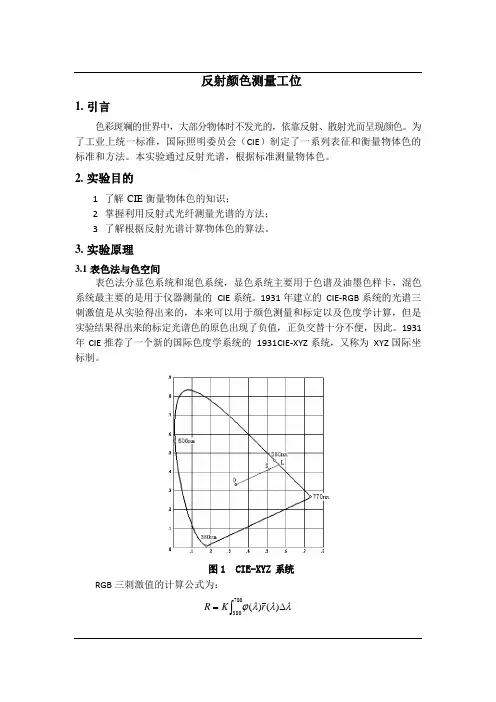 光谱实验报告反射颜色测量工位