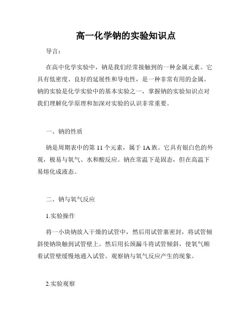 高一化学钠的实验知识点