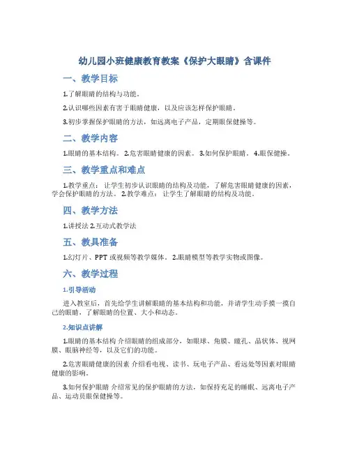 幼儿园小班健康教育教案《保护大眼睛》含课件