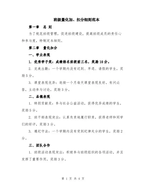 班级量化加、扣分细则范本