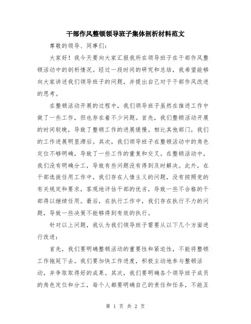干部作风整顿领导班子集体剖析材料范文