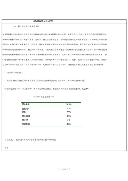 餐饮成本管理方法及成本计算公式