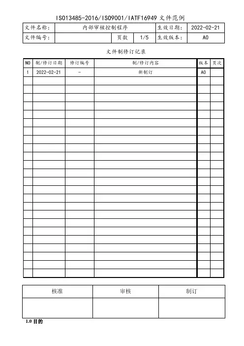 ISO13485-2016内部审核控制程序