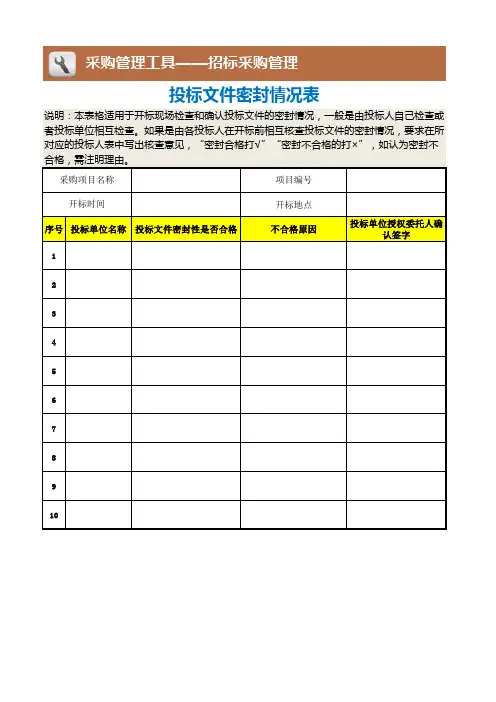投标文件密封情况表
