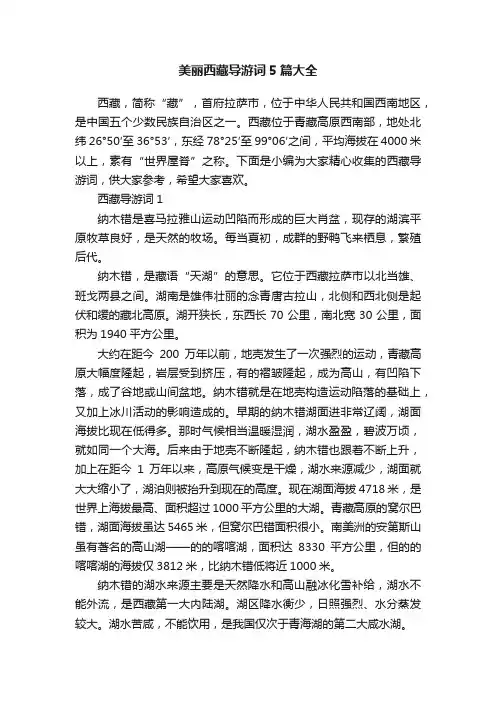 美丽西藏导游词5篇大全