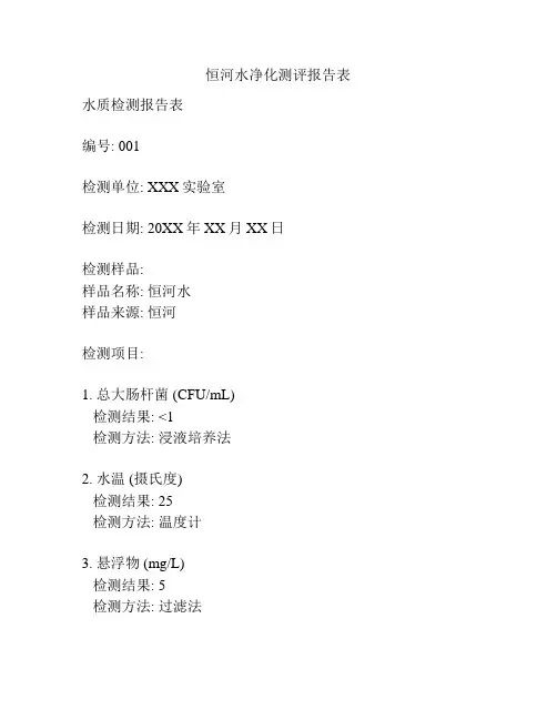 恒河水净化测评报告表