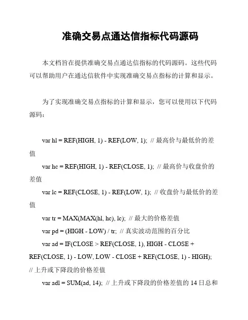 准确交易点通达信指标代码源码