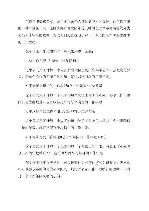 工作年限表格公式