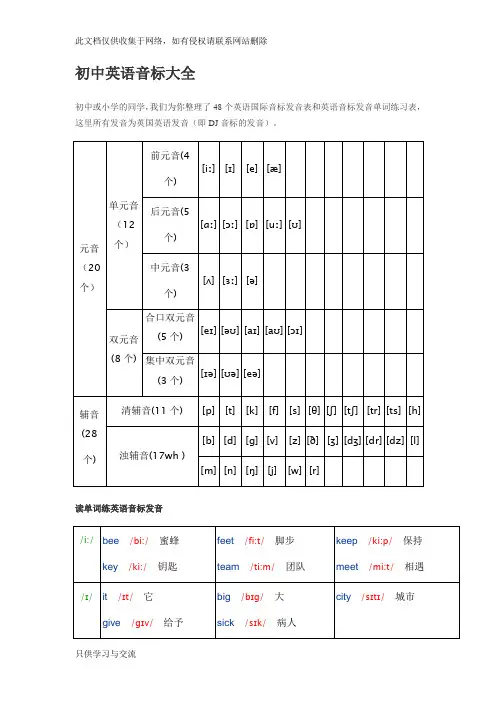 初中英语音标学习资料