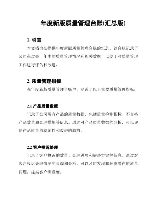 年度新版质量管理台账(汇总版)