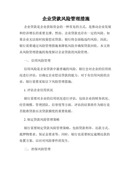 企业贷款风险管理措施