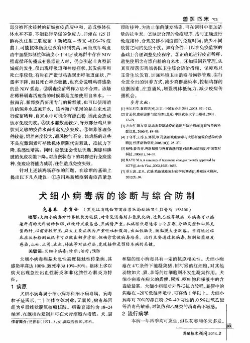 犬细小病毒病的诊断与综合防制