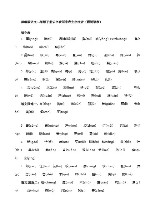 (word完整版)部编版语文二年级下册识字表写字表生字注音