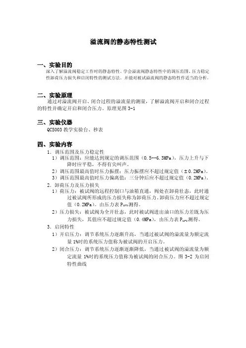 溢流阀的静态特性测试