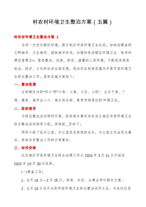 村农村环境卫生整治方案(五篇)