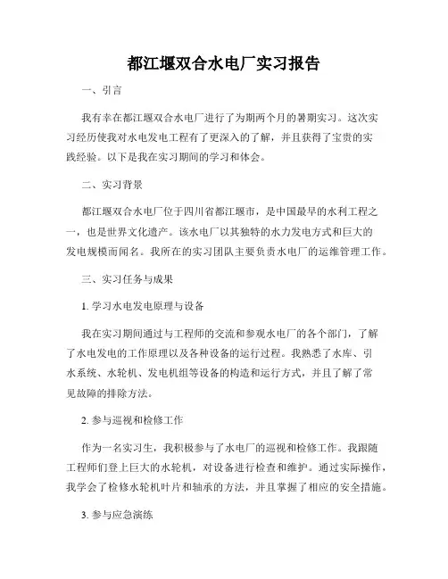 都江堰双合水电厂实习报告