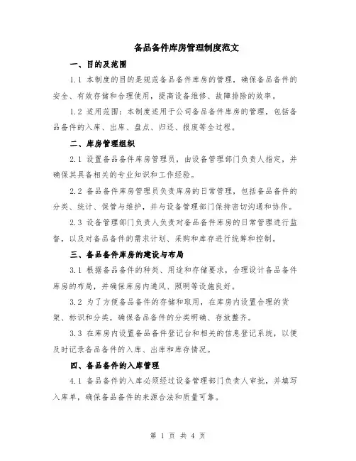 备品备件库房管理制度范文
