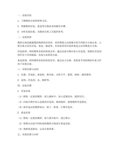 煤的分离实验报告