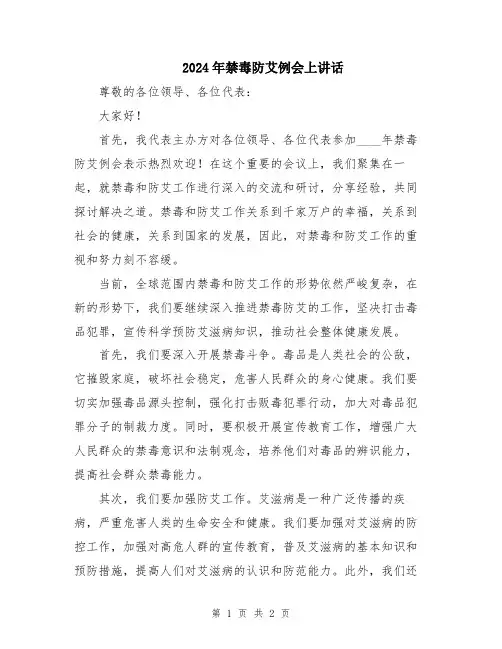 2024年禁毒防艾例会上讲话