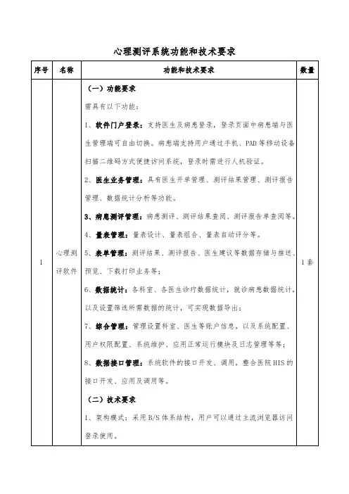 心理测评系统功能和技术要求